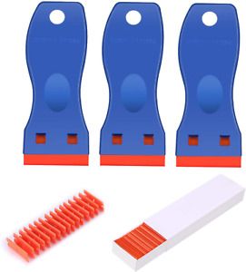 BEoffer 3 Pack Plastic Razor Blade Scrapers + 100 Pack Plastic Replacement Blade