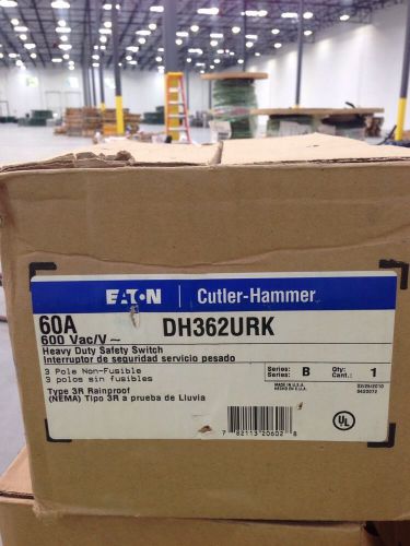 Eaton cutler hammer dh362urk 60a 600v 3 pole non fusible nema 3r disconnect for sale