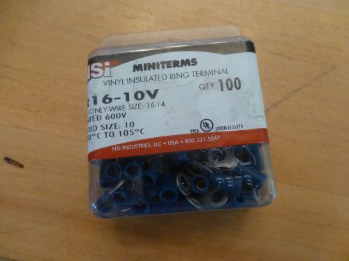 100 NEW VINYL INSULATED RING TERMINAL R16-10V NSI WIRE 600V 16-14  105C STUD 10