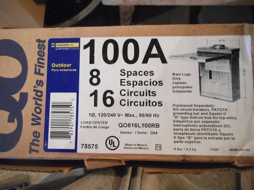 SQUARE D QO816L100RB Load Center, 100 A , 8 SPACES 16 CIRCUITS - NEW