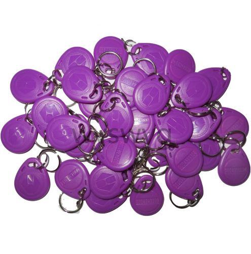 100pcs 125KHz RFID ID EM4100 Proximity Induction Tag Token Keyfob Purple Color