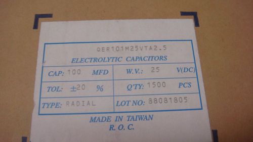 100UF 25VDC RADIAL 85 DEG CAPACITOR QVS  1500 CAPS/BOX ON TAPE