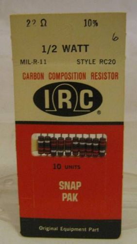 Irc carbon composition resistor 1/2 watt  22 ohm mil-r-11 nos 10pk for sale