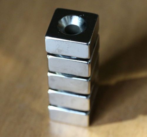 5 pcs N50 20mm x 20mm x 10mm Neodymium Permanent Magnets 20x20x10 with hole 5mm