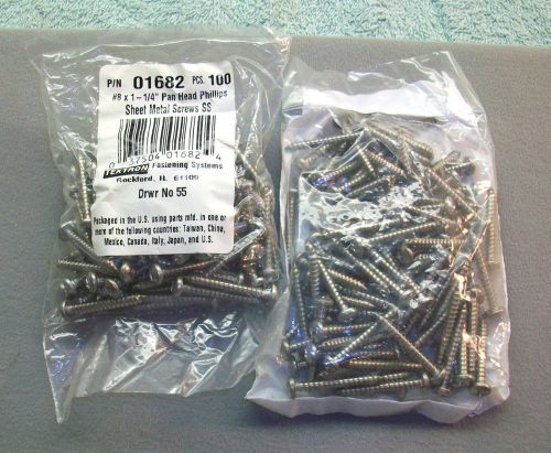 2 Packs of 100 Stainless Sheet Metal Screws- #8 x 1-1/4&#034;  Pan Head Phillips