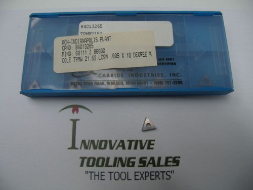 TPMW 21.52 Carbide Insert .005x10 Degree Grade LC9M Cole Brand 10