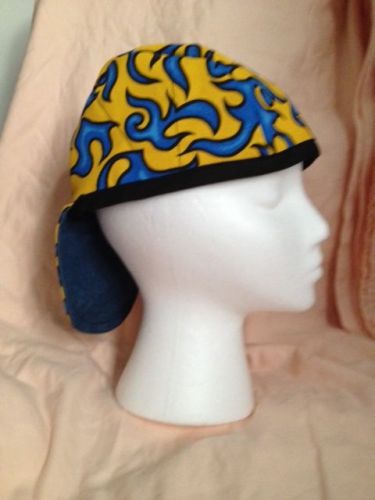 Welding cap, pipe fitter,~~~blue/yell  flames~~~~~~~~~~  &#034;&#034;new fabric&#034;&#034; for sale