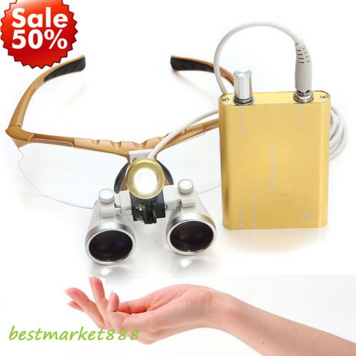 GOLDEN Dental Surgical Medical Binocular Loupes 2.5X 420mm + LED Head Light Lamp