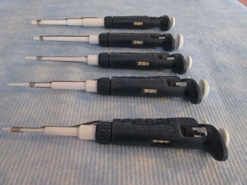 Gilson Pipetman Set Micropipette P10, P20, P100, P200, + P1000 CALIBRATED Lot 15