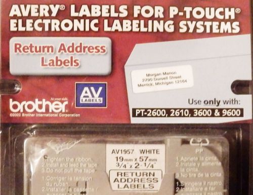 P-touch AV1957 - 3/4&#034; x 2 1/4&#034; Return Address Labels - Black Print on White Lbls