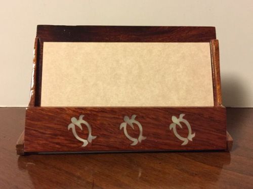 Tropical Koa Wood Business Card Holder/Case with Shell Petroglyph Turtle Honu