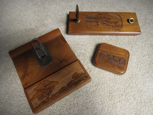 American Walnut Desk Accessories Laser Engraved