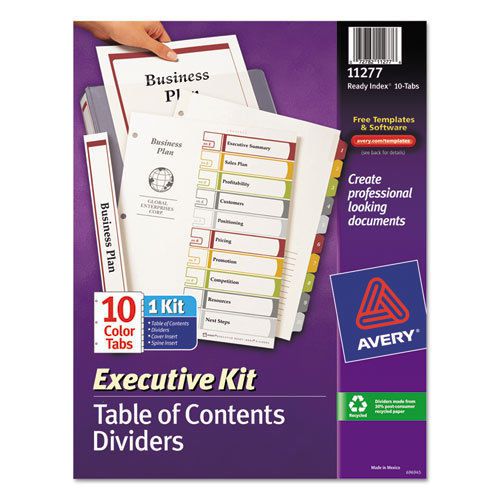 Ready index contents dividers, 10-tab, 1-10, letter, multicolor, 10/set for sale