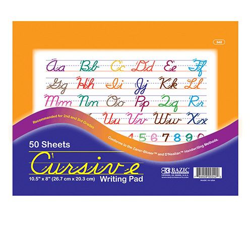 BAZIC 50 Ct. 10.5&#034; X 8&#034; Cursive Writing Pad, Case of 48