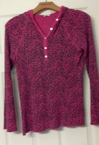 Splendid PINK LEOPARD Thermal/Waffle Hoodie Henley Shirt/Top L 8/10 Modal/Pima