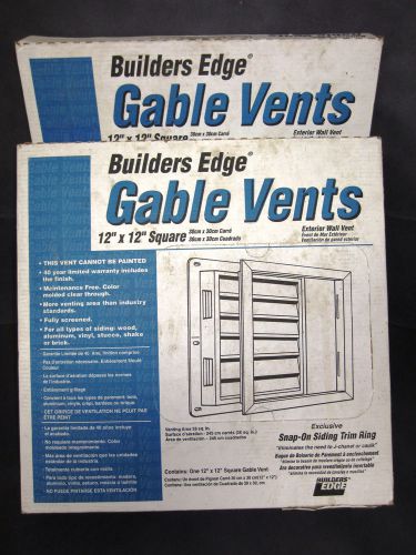 Two (2)  - NIB-Builders Edge Gable Vents 12&#034; x 12&#034; Square - Exterior Wall-white