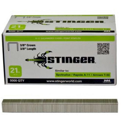 Stinger 940042 Staples 3/8&#034; Crown, 21GA, A-11 (5000 ct)