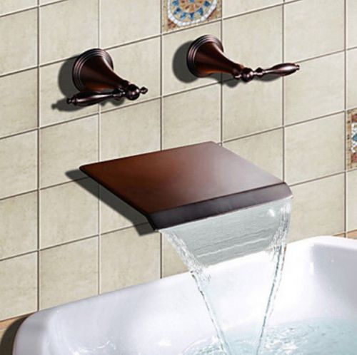 Oil-rubbed bronze wall mount basin mixer faucet dual handle bathroom sink faucet for sale