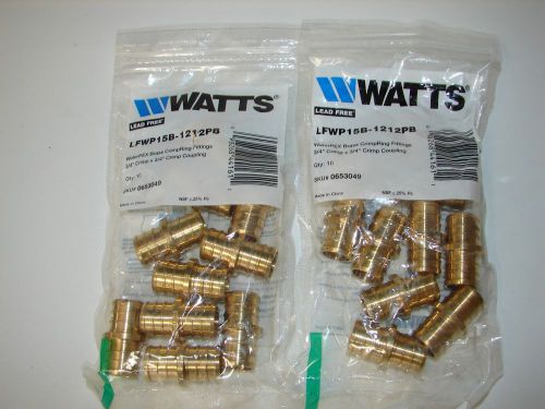 Watts Brass Pex 3/4&#034; Crimp x 3/4&#034; Crimp Coupling Fitting, LEAD FREE, (Qty - 20)