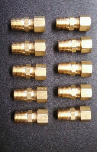 Lot of 10 parker 68c-4-4 brass compression fittings 1/4&#034;  od tube x 1/4&#034; npt. for sale