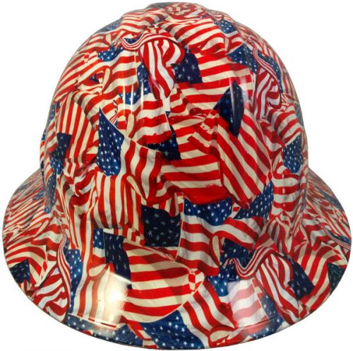 New Hydro Dipped FULL BRIM Hard Hat w/ Ratchet Suspension - American Flag Print