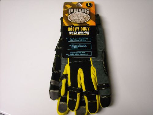 NWT MENS L  PUGS  BLACK/GRAY/YELLOW HEAVY DUTY WORK GLOVES W/  BLACK TAG LOGO