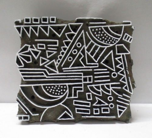 INDIAN WOODEN HAND CARVED TEXTILE PRINTING ON FABRIC BLOCK STAMP UNIQUE