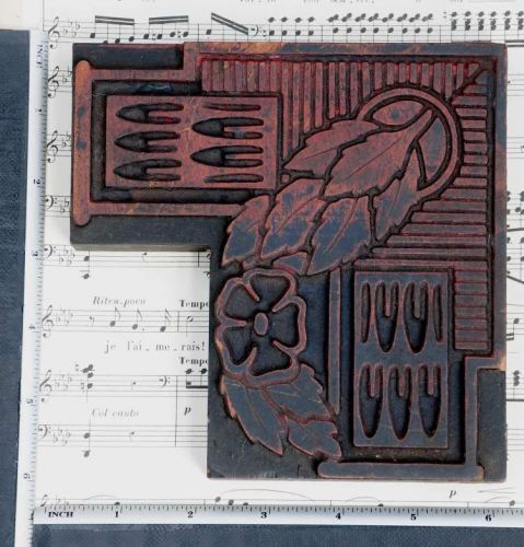 Rare ORNAMENT letterpress wood printing block rare Art Nouveau printer antique