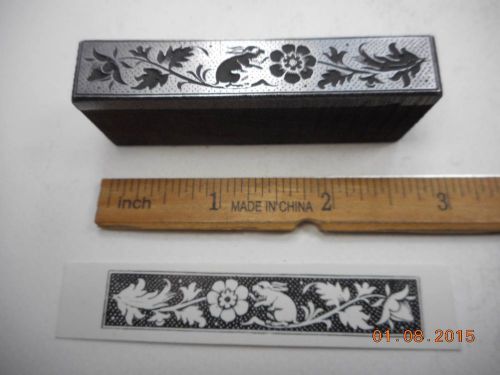 Letterpress Printing Printers Block, Typographic Border w Rabbit &amp; Flowers