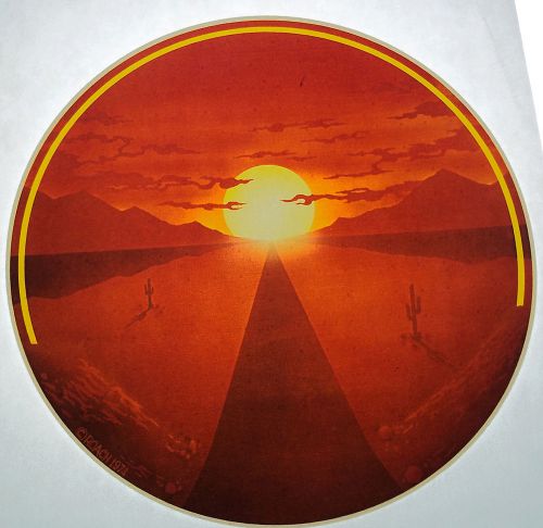 Circle desert scene Road into sunset  Vintage 70&#039;s Roach T-Shirt transfer