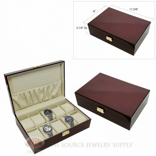 2 Piece 10 Watch Solid Top Rosewood Cases Beige Faux Leather Lining Displays