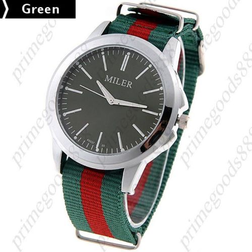 Stylish Round Case Quartz Unisex Wrist Watch Canvas Chain Band in Green