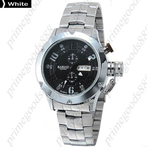 Stainless steel band date analog quartz free shipping men&#039;s wristwatch white for sale