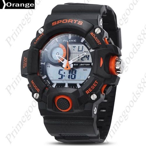 Black Digital Analog Silicone Waterproof Sports Wrist Wristwatch Men&#039;s Orange