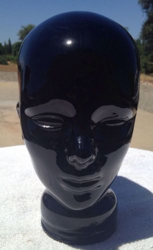 Vintage Black Glass Head Mannequin / Tear under Eye / Hat Wig Display Life Size