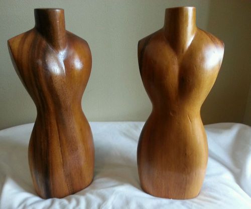 Wooden bodice torso bust set of two burled wood chest statues Necklace displays