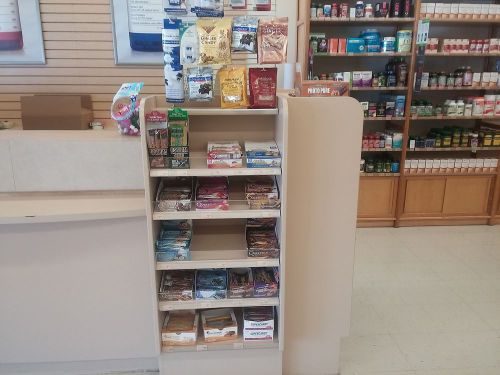 Wood 2 Station Checkout Counter With Lots of Shelves