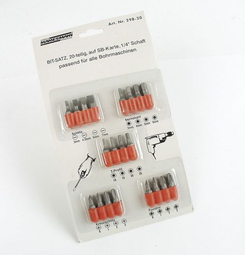 Mannesmann screwdriver bit set 20 pcs &lt;&gt; 1/4&#034; &lt;&gt; 6.3mm  hex torx pozi vpa gs tuv for sale