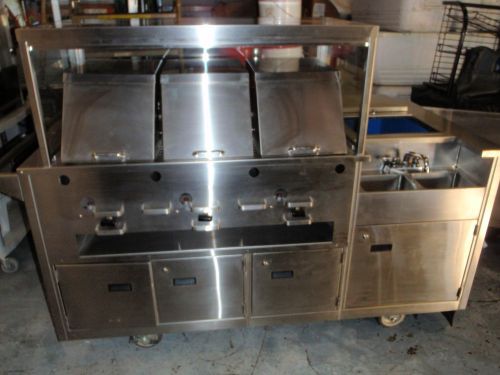 Hot dog mobile food concession cart - 3 pan steam with sink, large vending kiosk for sale
