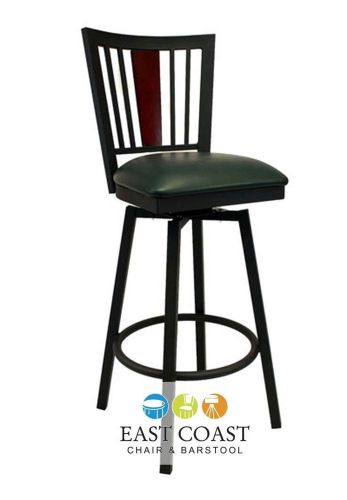 New Steel City Metal Swivel Bar Stool with Black Frame &amp; Green Vinyl Seat