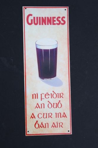 Traditional Irish Guinness Metal Pub Bar Sign In Irish/Gaelic - From Ireland