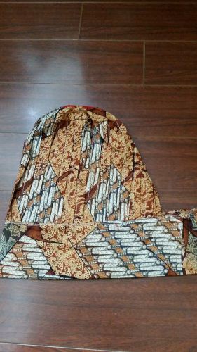 Hibachi Teppanyaki Chef hat and tie set light brown &#034;batik&#034;  with air vents
