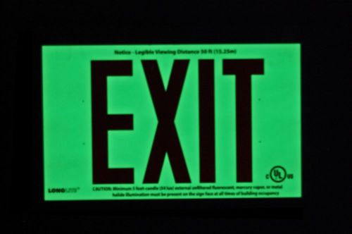 Exit sign- glow in the dark- no electricity ever needed- installs in seconds for sale