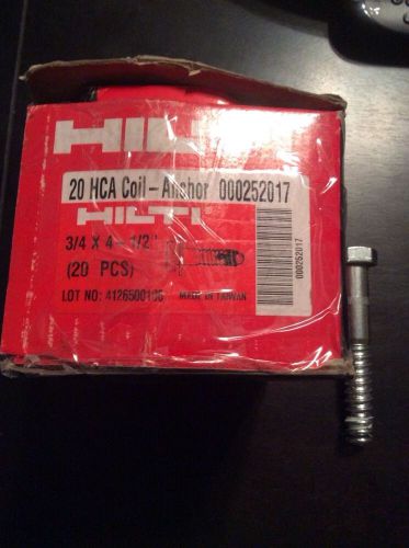 Box Of 20, Hilti Hca Coil Anchors 3/4&#034; X4 1/2&#034; Concrete Bolt, 252017