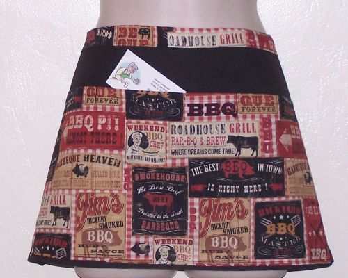 6617 Hand Made waitress half APRON, 3 pockets, BBQ --- free shipping