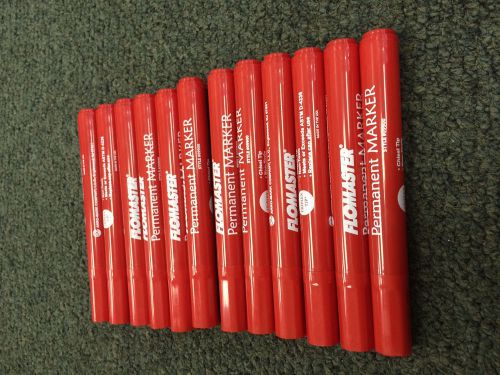 Arromark Flomaster Permanent Markers, Chisel Tip, Red, Dozen