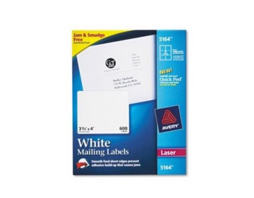 1 BOX Avery 5164 LASER Shipping Labels 3-1/3 x 4, White, 600/Box