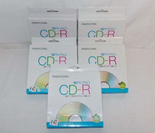 Lot 5 Boxes Memorex 10 Pk CD-R Disks 80 Min 50 Total 700MB