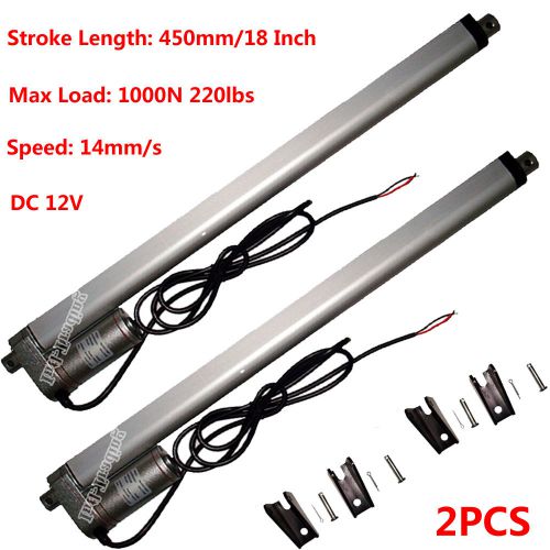 2X 18&#034; Stroke Linear Actuators &amp; Brackets 220 Pound Max Lift 14mm/s Speed 12V DC