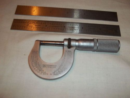 L S STARRETT NO 230 MICROMETER &amp; NO 1604R 6 IN RULE &amp; NO 604R 6 IN RULE